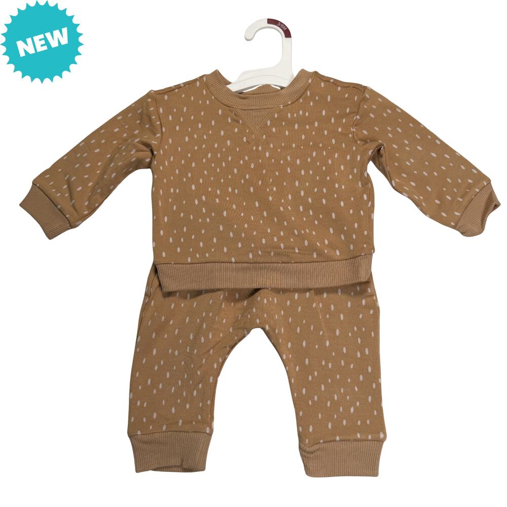 Cloud Island Sweat Suit Baby 3-6 Months Polka Dot Fleece Lined Yellow NEW